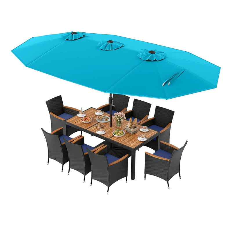 10 Piece Outdoor Patio Dining Set with 15 Feet Double-Sided Twin Umbrella by DirectDeals