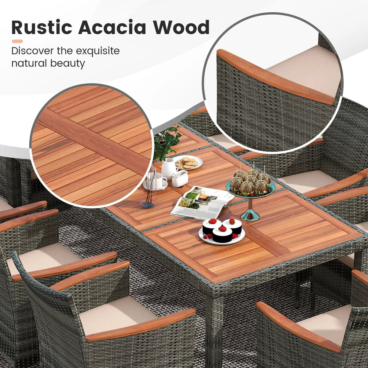 10 Pieces Patio Wicker Dining Set with 15 Feet Double-Sided Patio Umbrella, photo 7 of 13