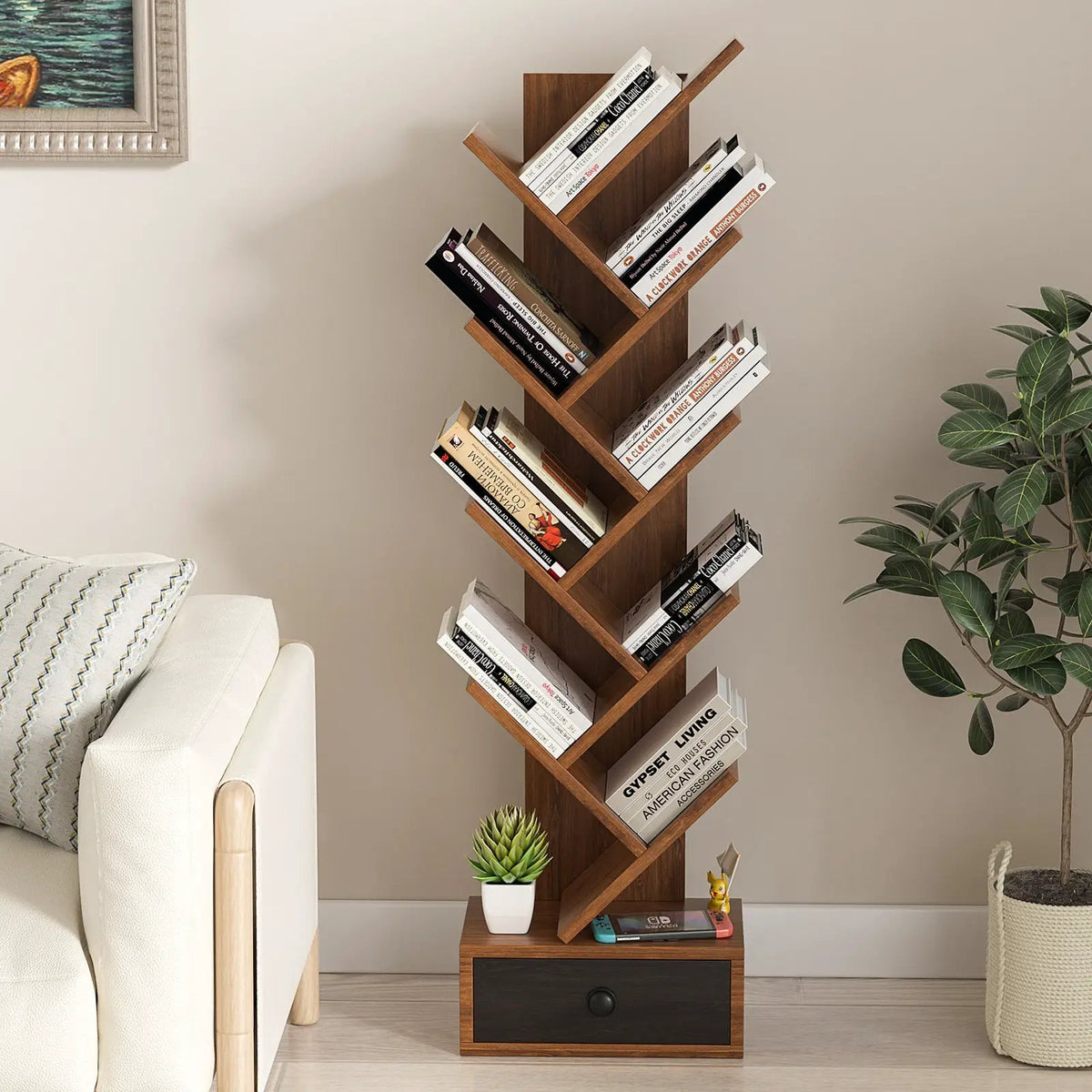 10-Tier Tree Bookshelf with Drawer and Anti-Tipping Kit, photo 2 of 16