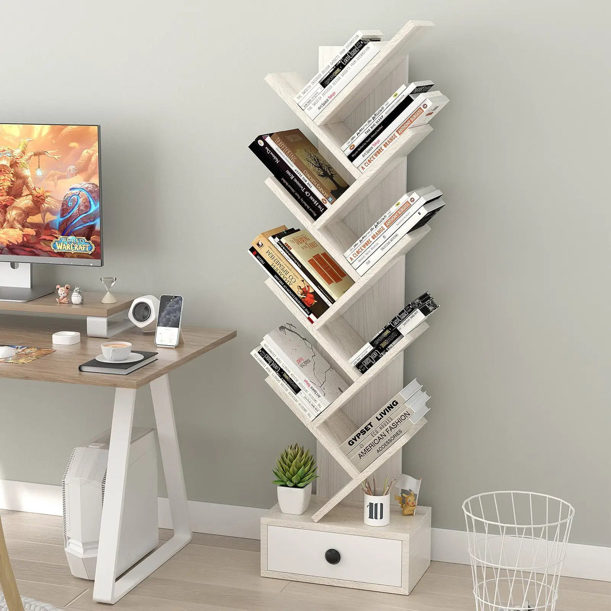 10-Tier Tree Bookshelf with Drawer and Anti-Tipping Kit, photo 3 of 16