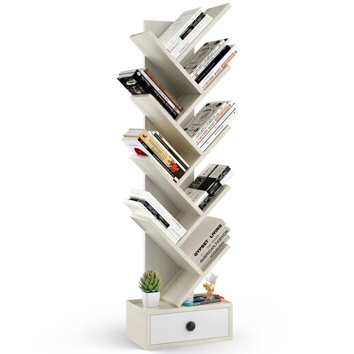 10-Tier Tree Bookshelf with Drawer and Anti-Tipping Kit, photo 5 of 16