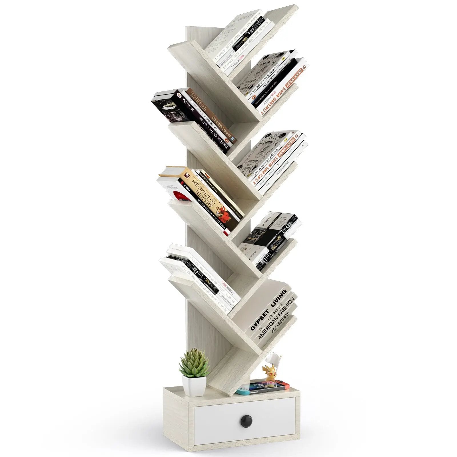 10-Tier Tree Bookshelf with Drawer and Anti-Tipping Kit by DirectDeals