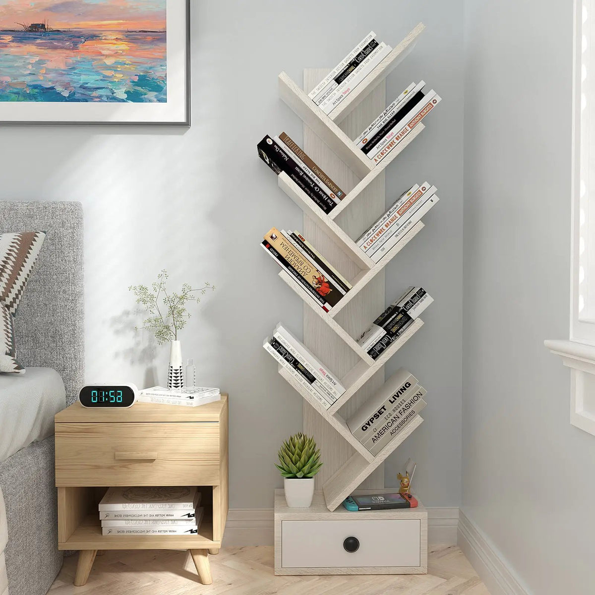 10-Tier Tree Bookshelf with Drawer and Anti-Tipping Kit, photo 11 of 16