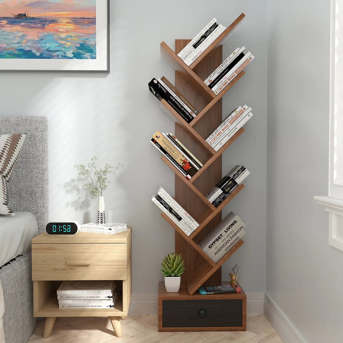 10-Tier Tree Bookshelf with Drawer and Anti-Tipping Kit, photo 12 of 16