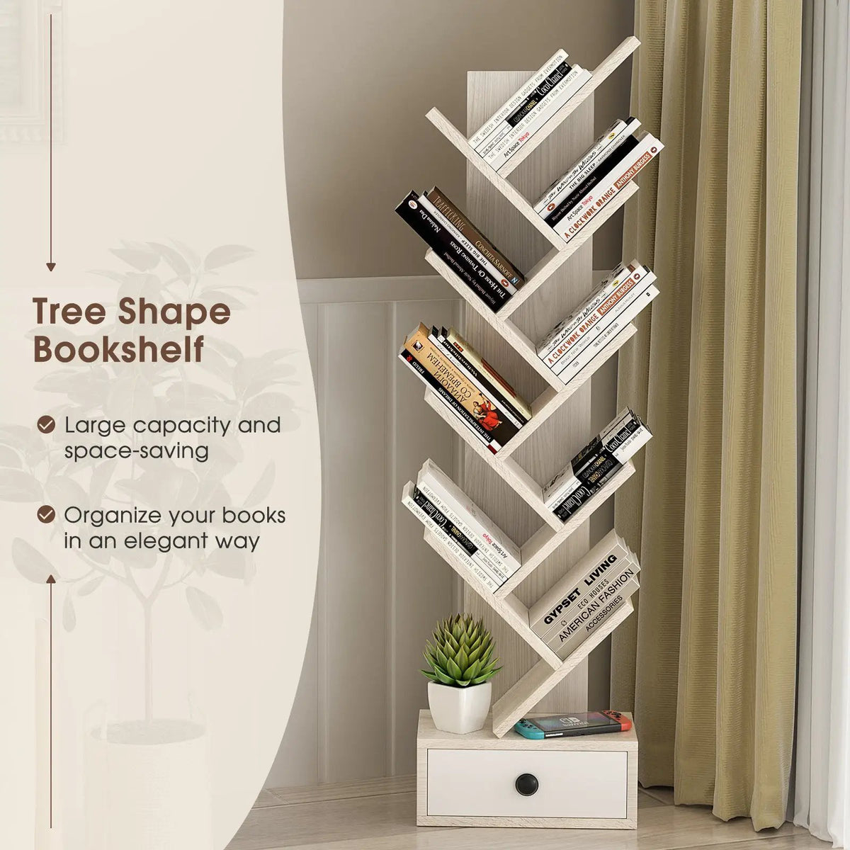 10-Tier Tree Bookshelf with Drawer and Anti-Tipping Kit, photo 15 of 16
