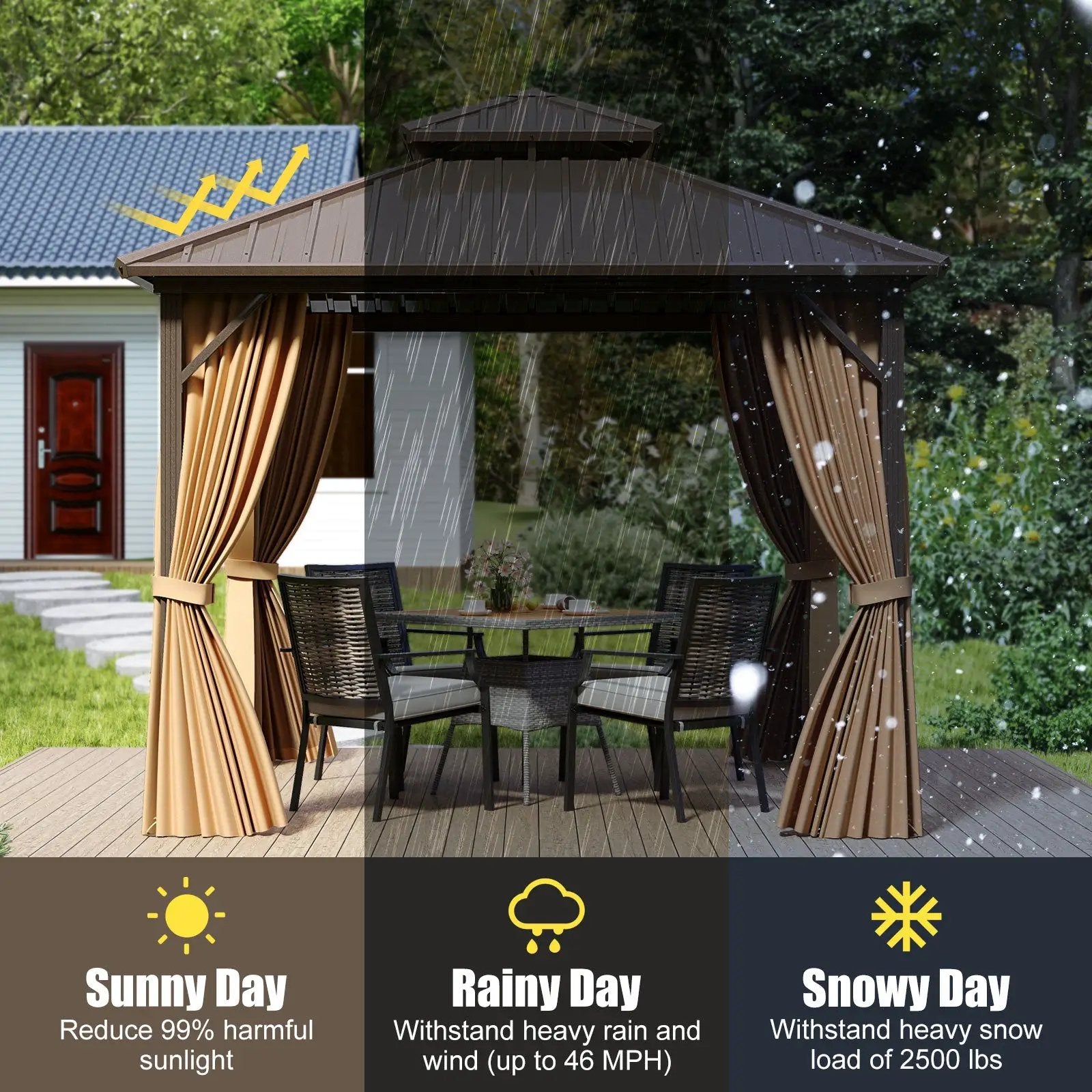 10 X 10 Feet Hardtop Gazebo with Netting and Curtain for Patio Backyard-Coffee by DirectDeals