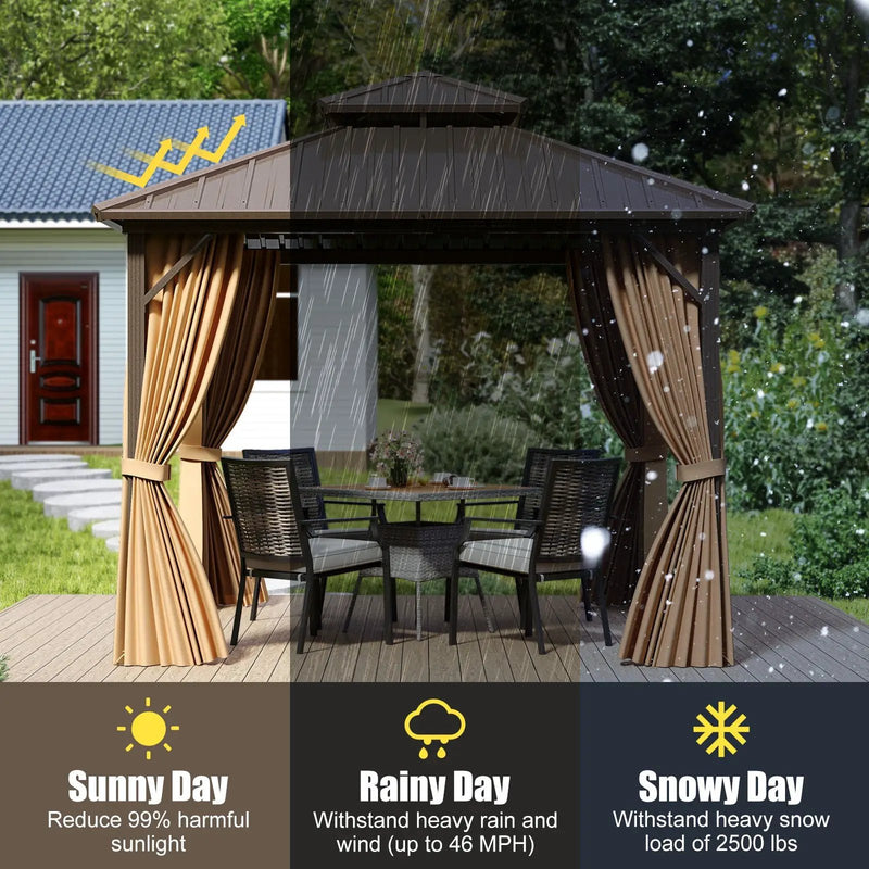 10 X 10 Feet Hardtop Gazebo with Netting and Curtain for Patio Backyard-Coffee by DirectDeals