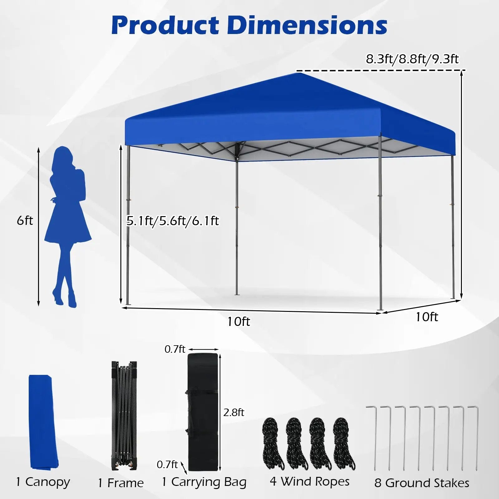 10 X 10 Feet Pop up Canopy Tent with Portable Carrying Bag and 8 Stakes by DirectDeals