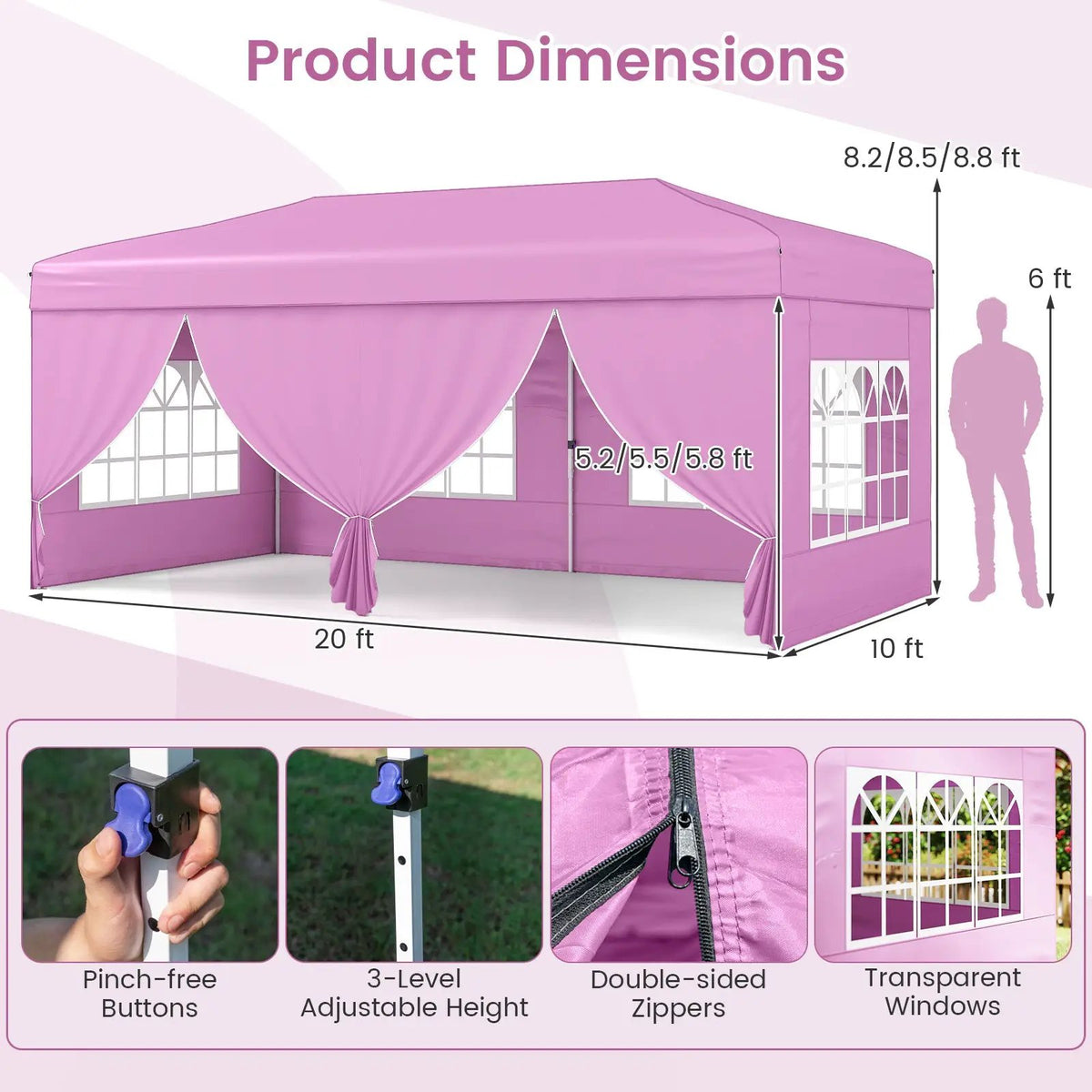 10 X 20 Feet Pop up Canopy Tent Instant Setup with 6 Sidewalls, photo 13 of 24