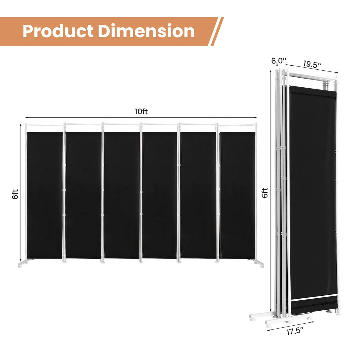 6-Panel Room Divider Folding Privacy Screen, photo 4 of 10