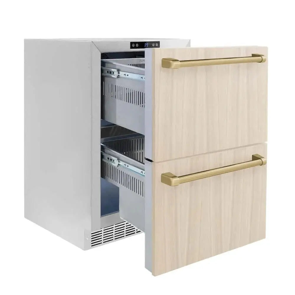 ZLINE 24" Touchstone 168 Can Outdoor-Rated Dual Refrigerator Drawer, Panel Ready Champagne Bronze, RDSPOZ-24-CB by Farmhouse Kitchen and Bath