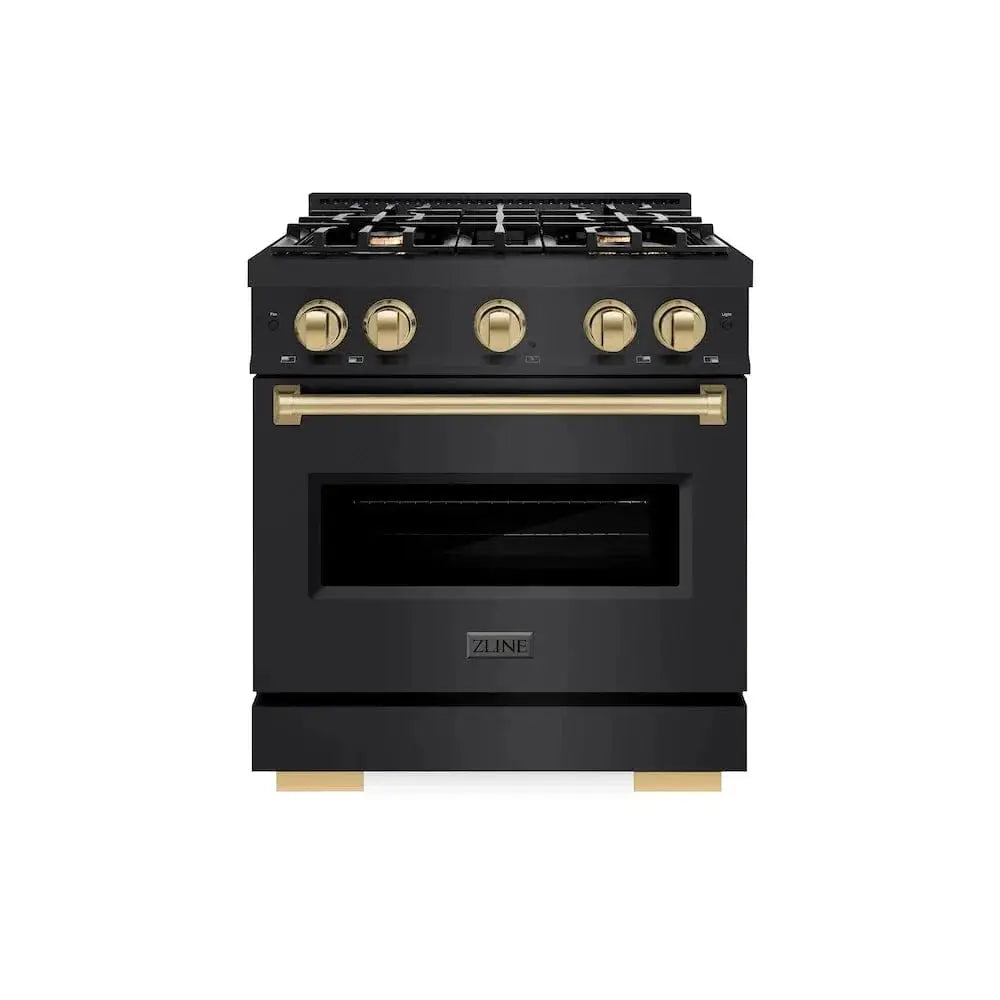ZLINE 30" Dual Fuel Range, Gas Cooktop, Electric Convection Oven Black Stainless Steel, Champagne Bronze CDRBZ-30-CB by Farmhouse Kitchen and Bath