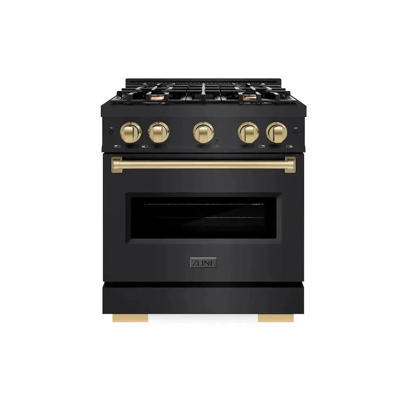 ZLINE 30" Classic Gas Range, Convection Gas Oven Black Stainless Steel, Champagne Bronze CGRBZ-30-CB by Farmhouse Kitchen and Bath