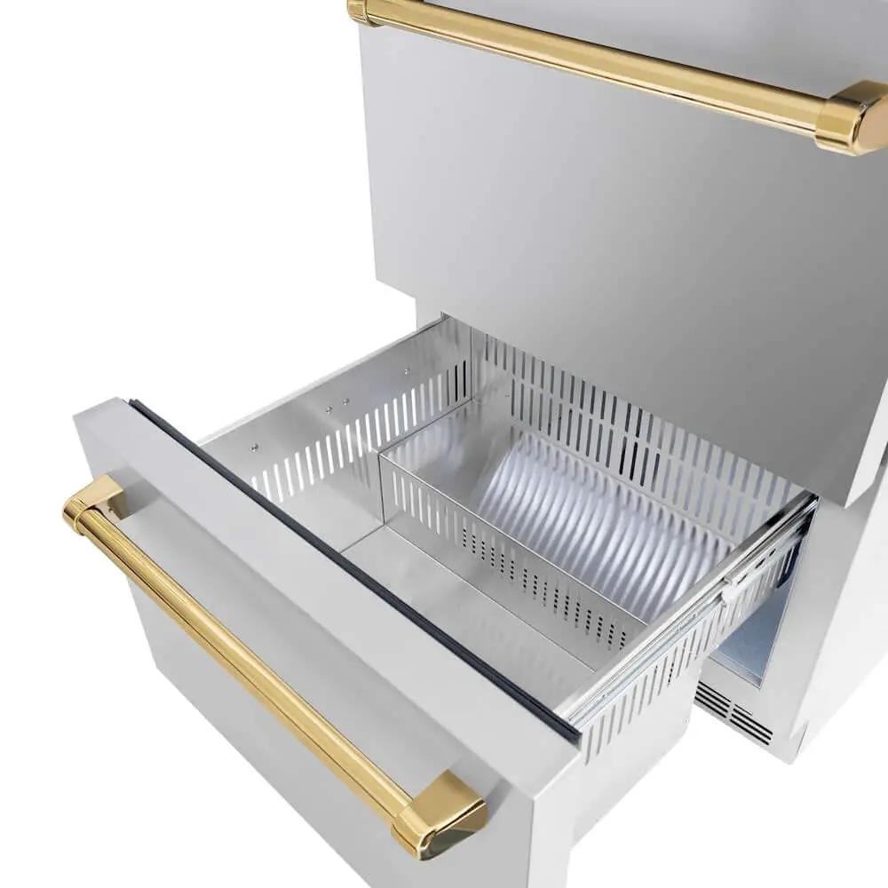 ZLINE 24" Touchstone 168 Can Outdoor-Rated Dual Refrigerator Drawer, Gold, RDSOZ-ST-24-G by Farmhouse Kitchen and Bath