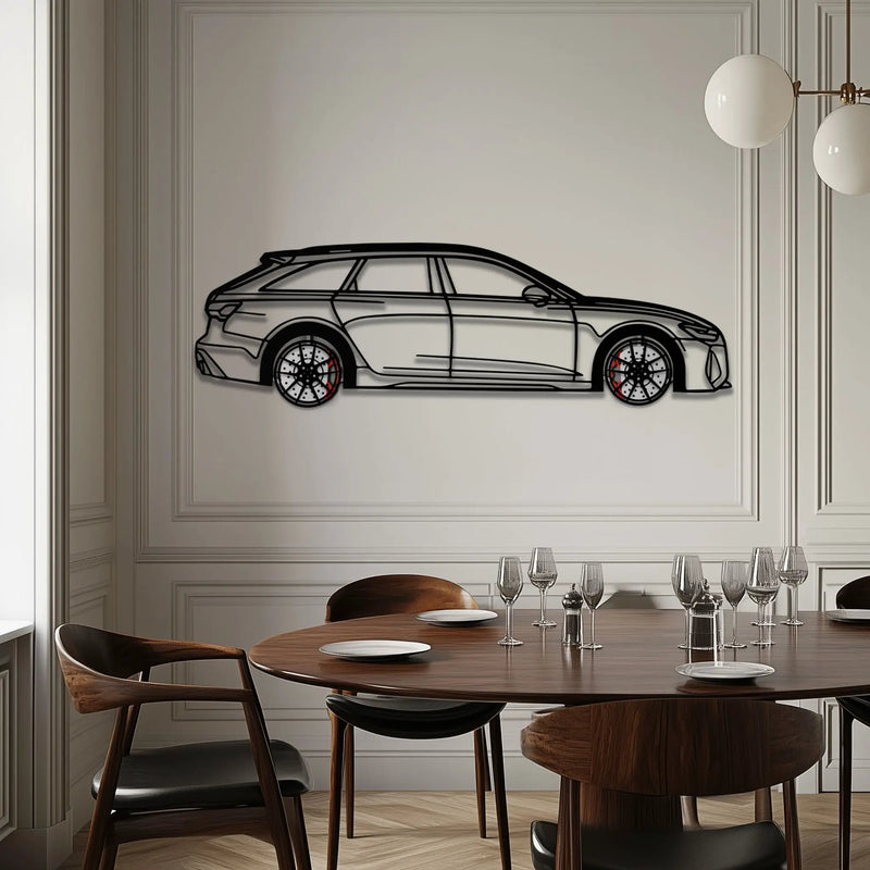 Audi RS6 Avant Metal Car Wall Art with Rotating Wheels - Super Wagon Silhouette Decor - Interactive Automotive Wall Art - KAFMEKA098 by Enova Art
