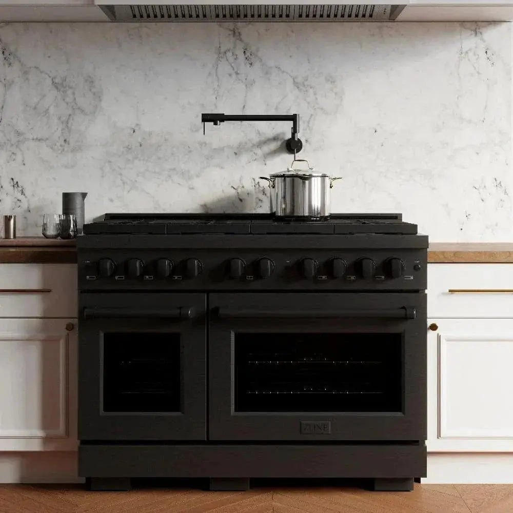 ZLINE 48"Paramount Dual Fuel Range Black Stainless Steel, SDRB-48 by Farmhouse Kitchen and Bath
