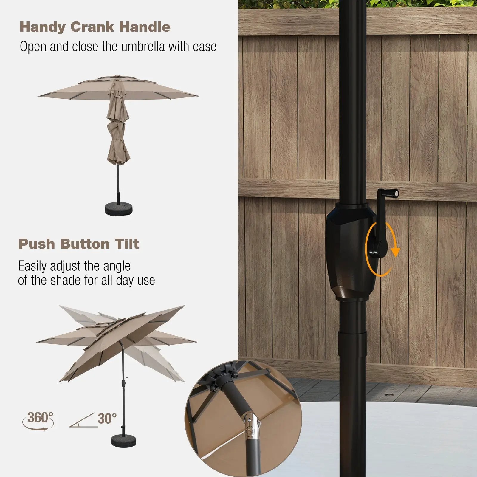 10 ft 3-tier Vented Patio Umbrella with Push Button Tilt-Brown by DirectDeals