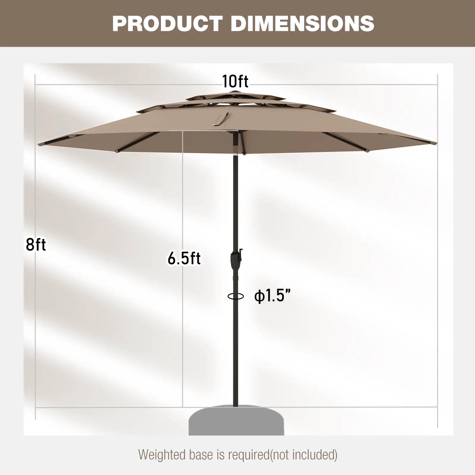 10 ft 3-tier Vented Patio Umbrella with Push Button Tilt-Brown by DirectDeals