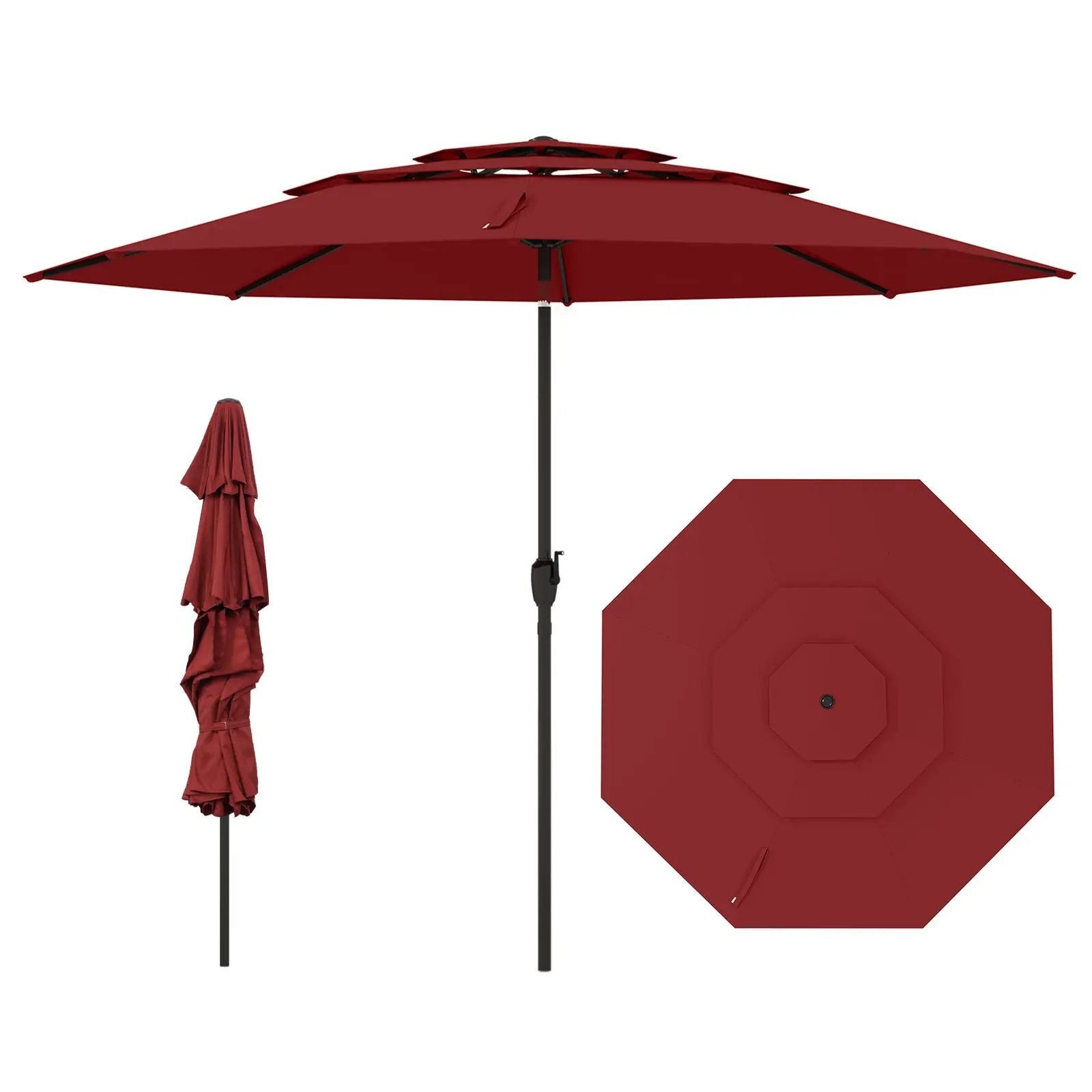 10 ft 3-tier Vented Patio Umbrella with Push Button Tilt by DirectDeals