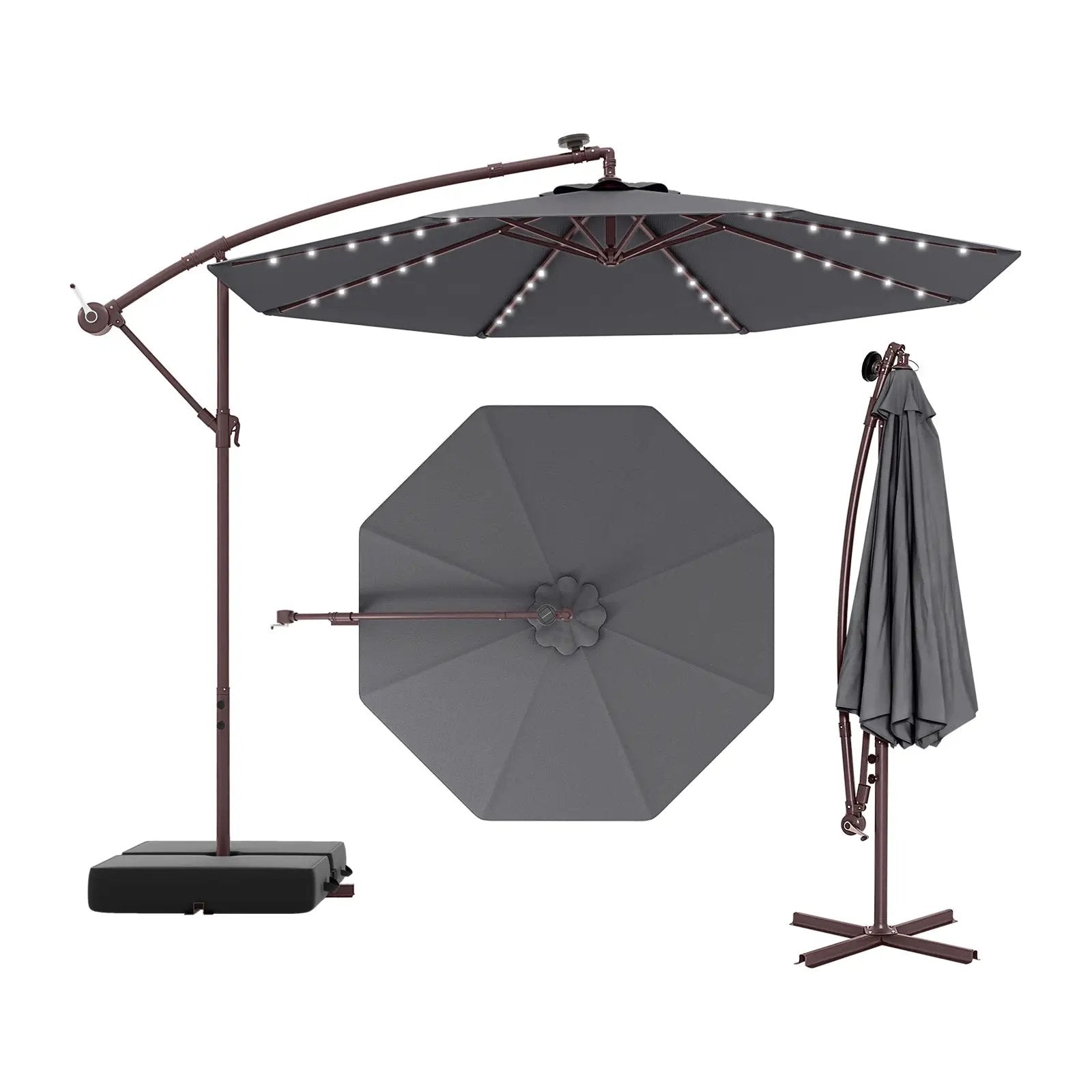 10 Ft Patio Umbrella Offset Cantilever Umbrella with 40 Solar Powered Lights by DirectDeals