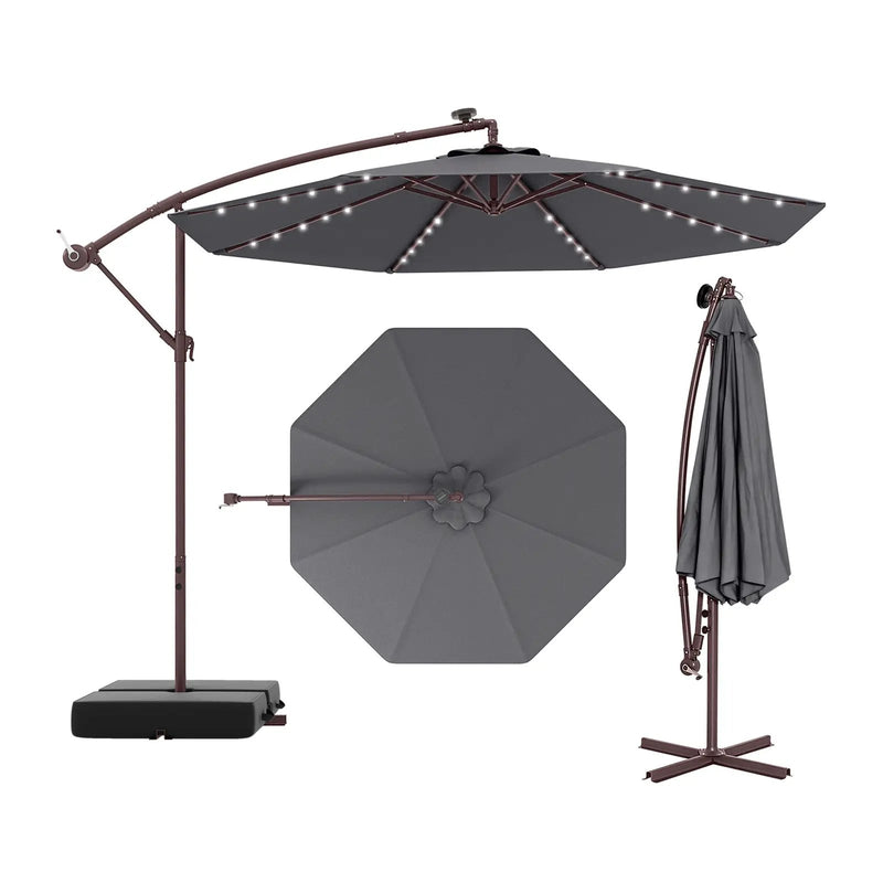 10 Ft Patio Umbrella Offset Cantilever Umbrella with 40 Solar Powered Lights by DirectDeals