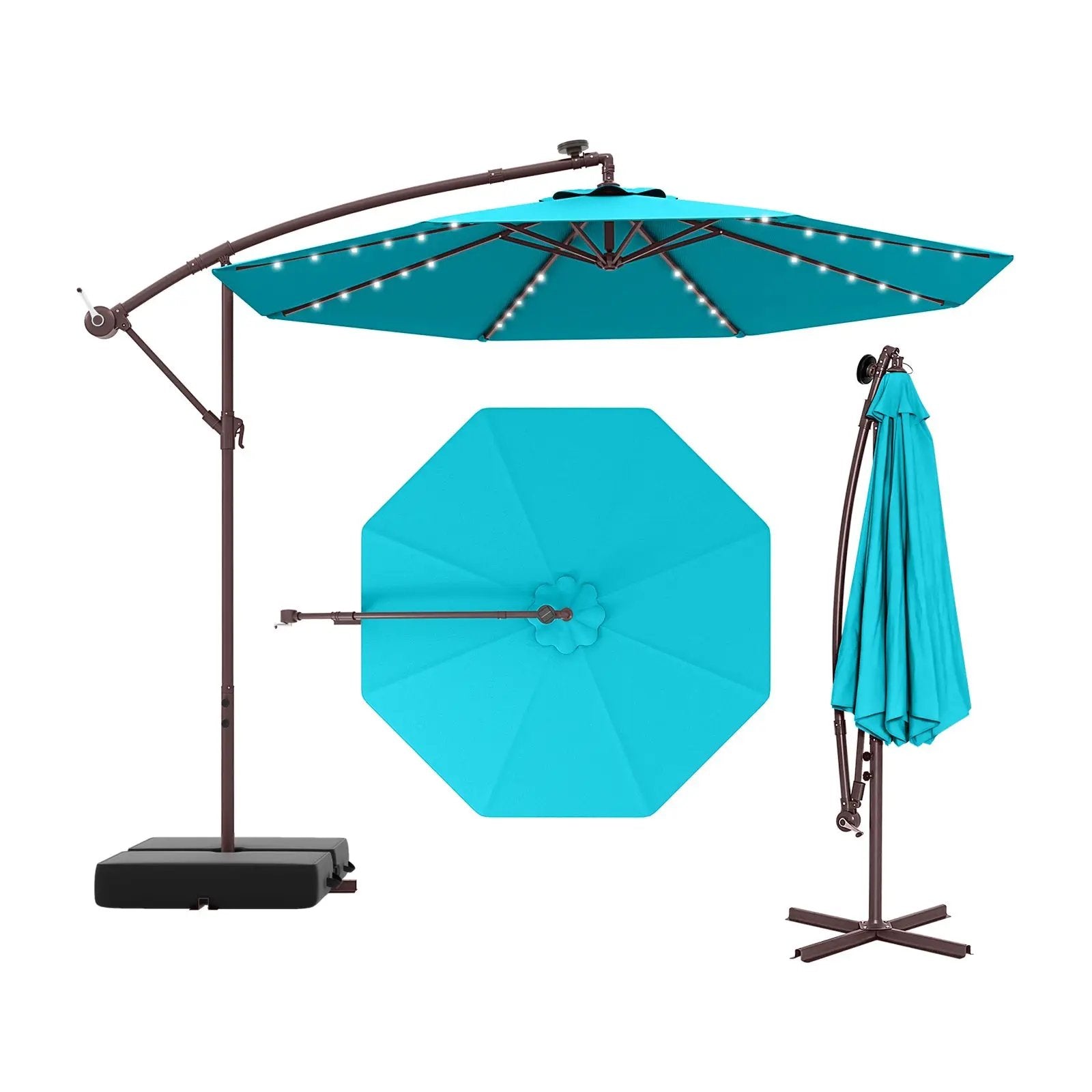10 Ft Patio Umbrella Offset Cantilever Umbrella with 40 Solar Powered Lights by DirectDeals