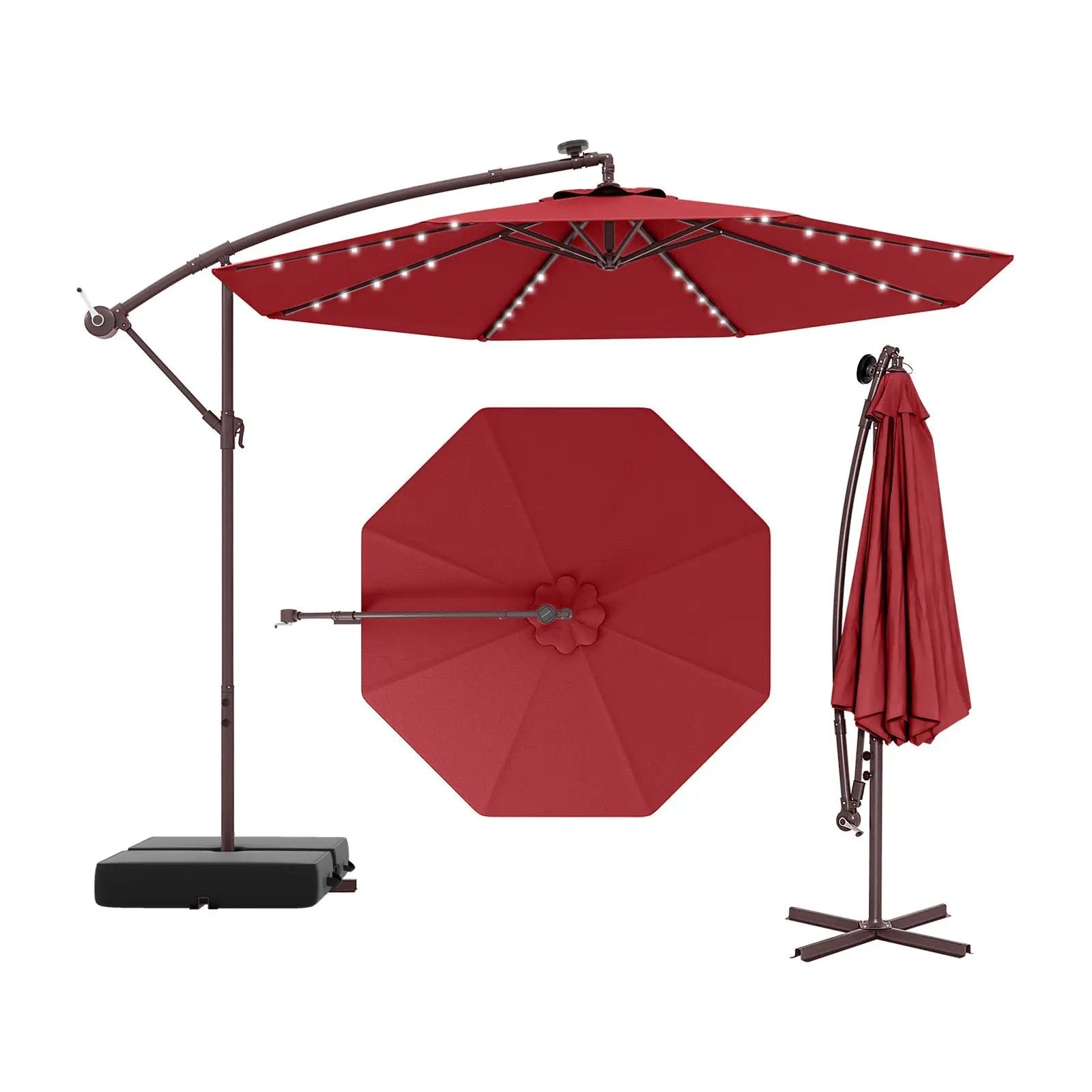 10 Ft Patio Umbrella Offset Cantilever Umbrella with 40 Solar Powered Lights by DirectDeals
