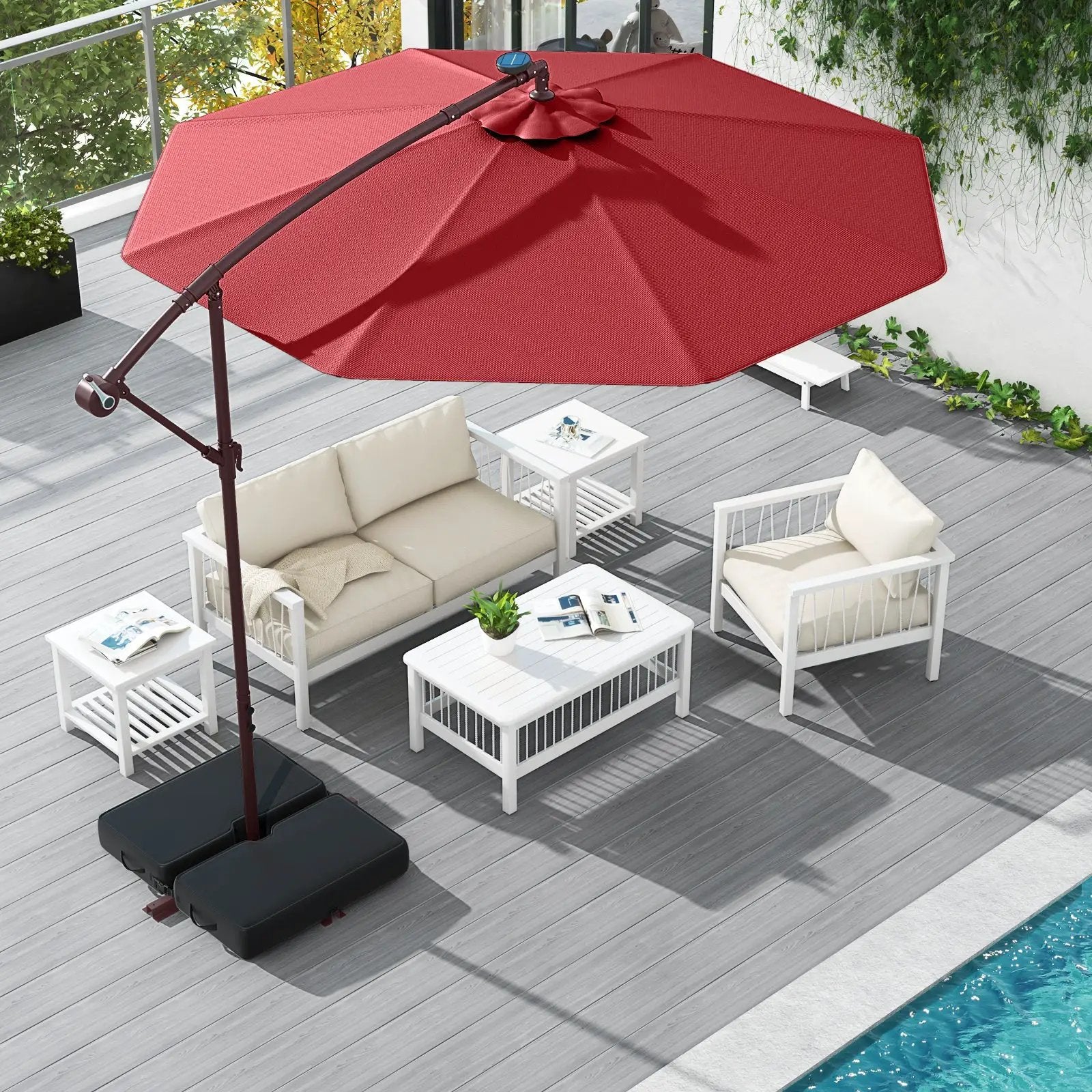 10 Ft Patio Umbrella Offset Cantilever Umbrella with 40 Solar Powered Lights by DirectDeals