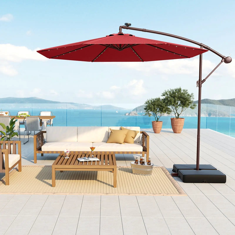 10 Ft Patio Umbrella Offset Cantilever Umbrella with 40 Solar Powered Lights by DirectDeals