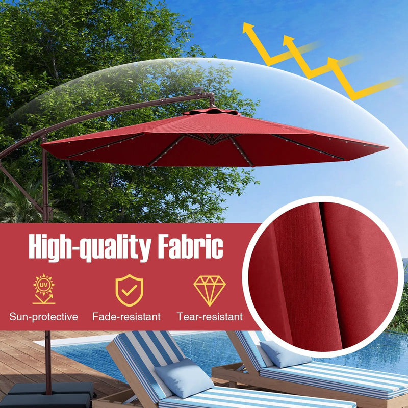 10 Ft Patio Umbrella Offset Cantilever Umbrella with 40 Solar Powered Lights by DirectDeals