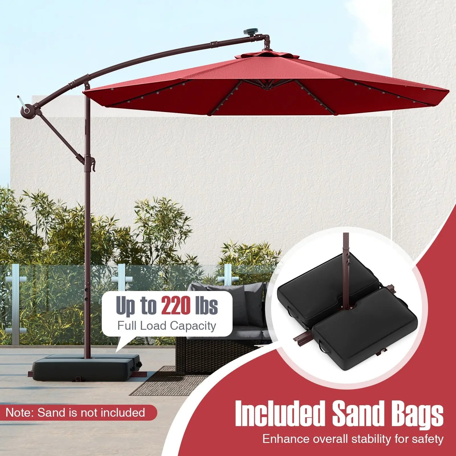 10 Ft Patio Umbrella Offset Cantilever Umbrella with 40 Solar Powered Lights by DirectDeals
