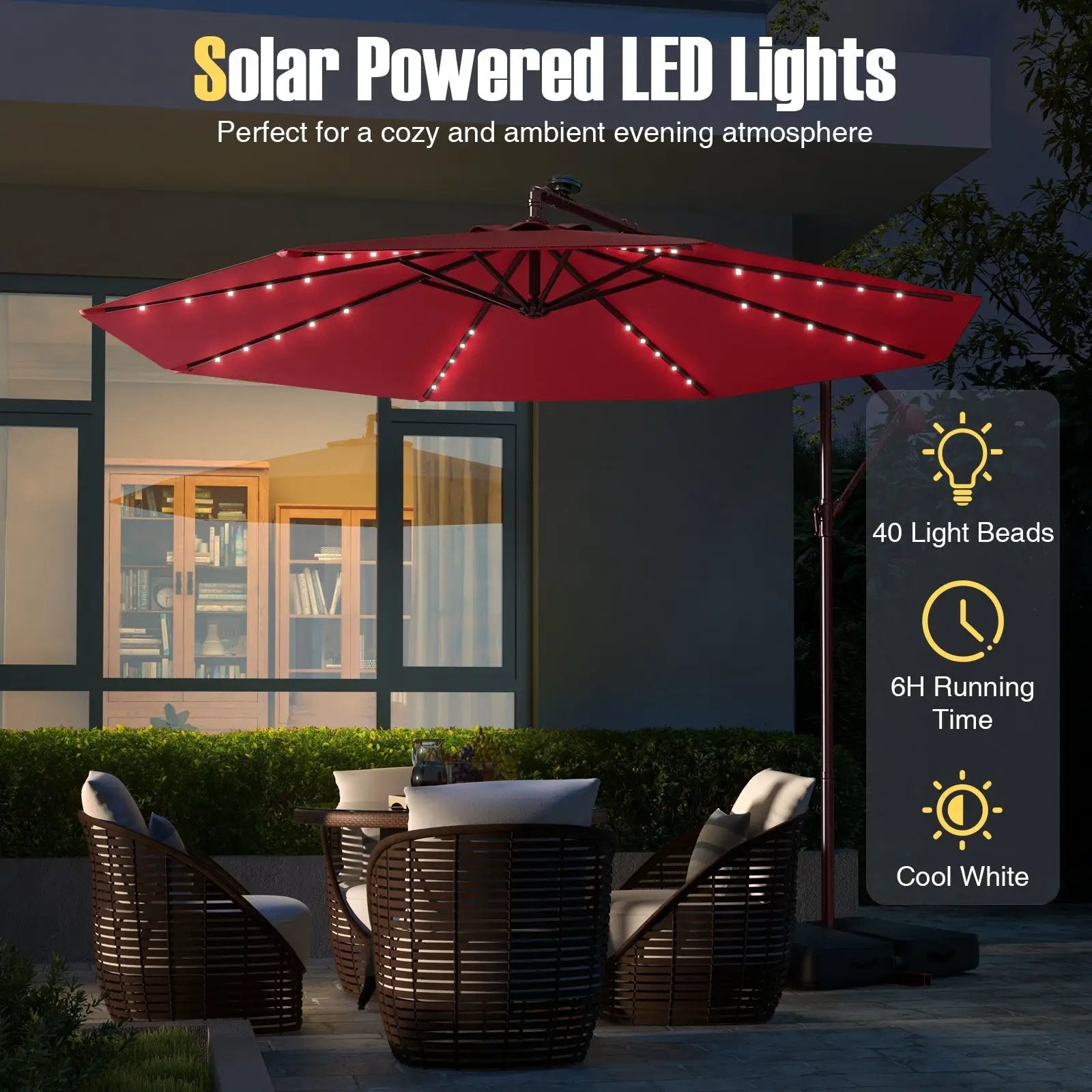 10 Ft Patio Umbrella Offset Cantilever Umbrella with 40 Solar Powered Lights by DirectDeals
