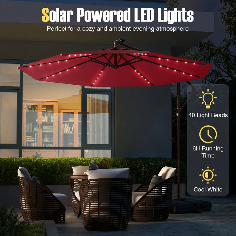 10 Ft Patio Umbrella Offset Cantilever Umbrella with 40 Solar Powered Lights by DirectDeals
