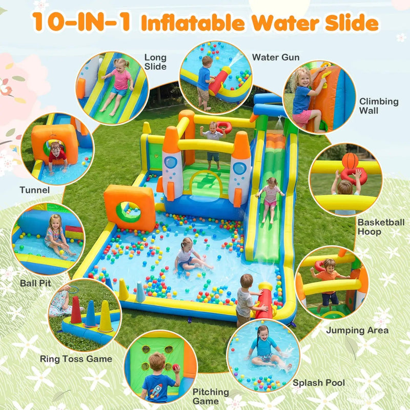 10-in-1 Inflatable Bounce House with Water Slide and Ball Pit by DirectDeals