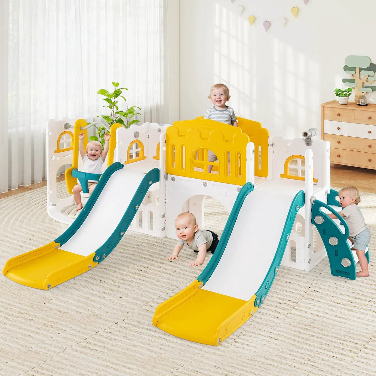 10-in-1 Toddler Slide and Swing Set with Double Slides and Tunnel, photo 2 of 16