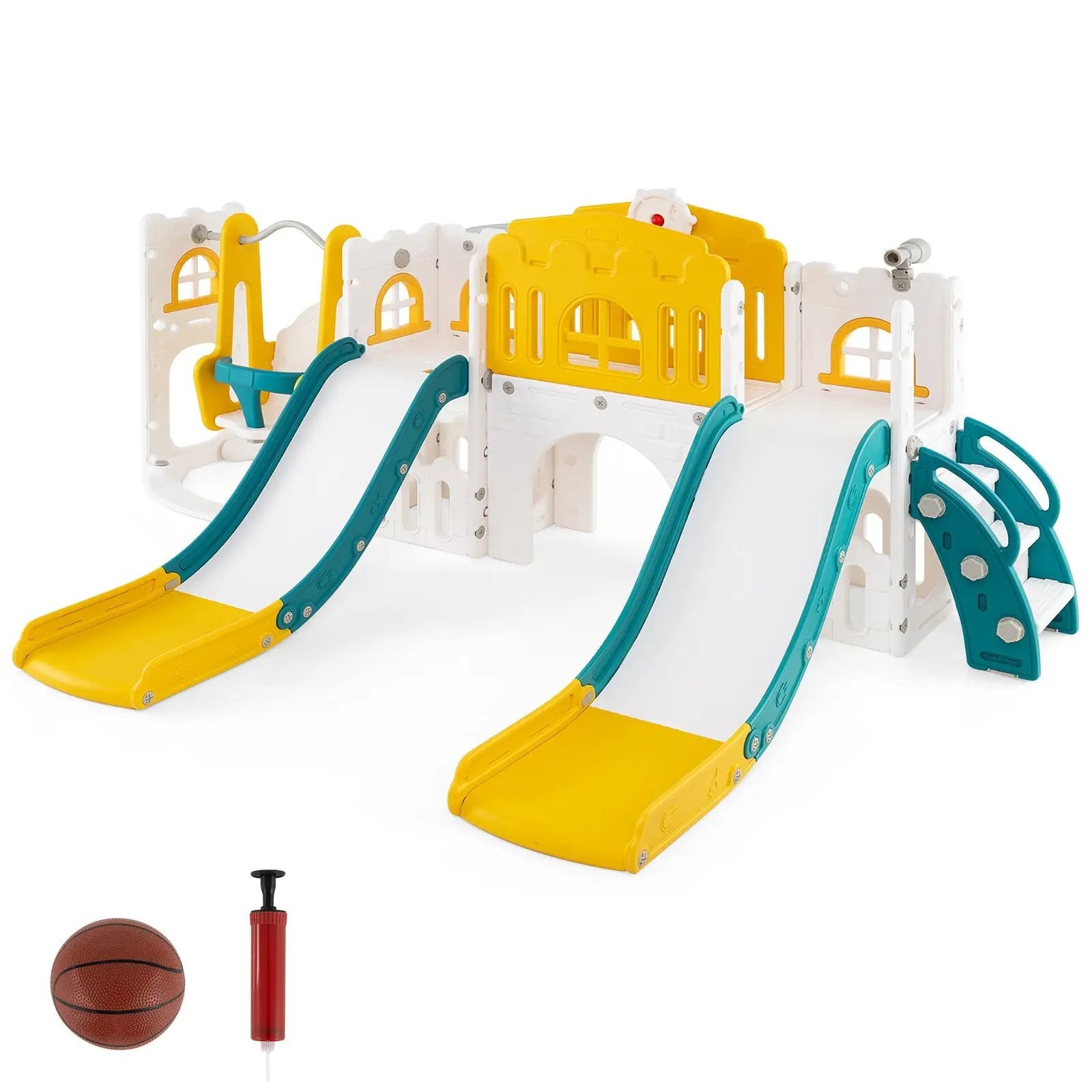 10-in-1 Toddler Slide and Swing Set with Double Slides and Tunnel by DirectDeals