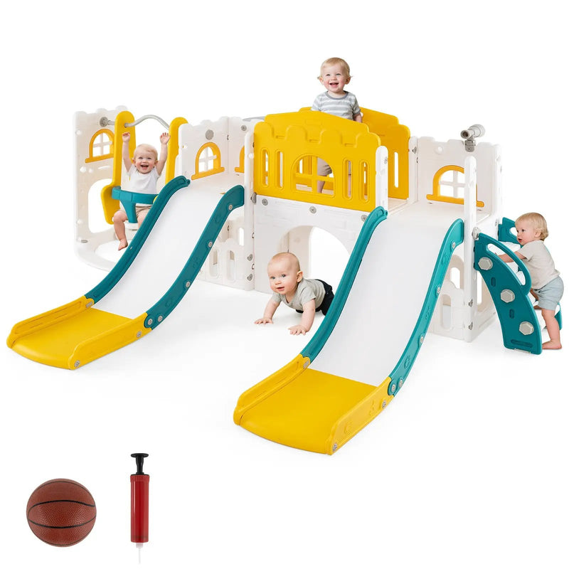10-in-1 Toddler Slide and Swing Set with Double Slides and Tunnel by DirectDeals