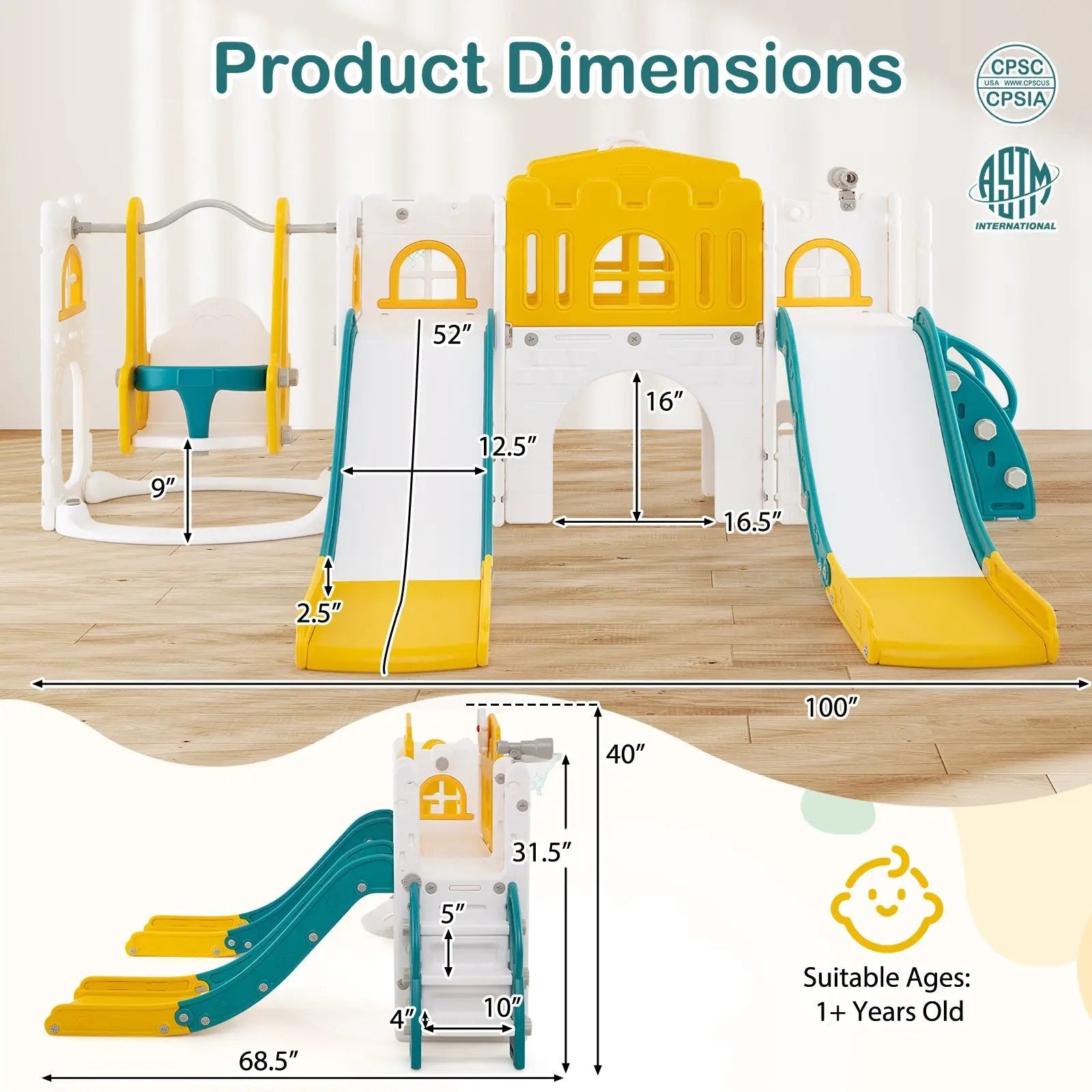 10-in-1 Toddler Slide and Swing Set with Double Slides and Tunnel by DirectDeals