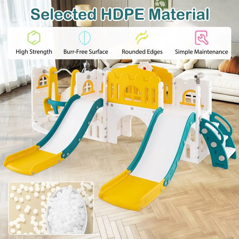 10-in-1 Toddler Slide and Swing Set with Double Slides and Tunnel by DirectDeals