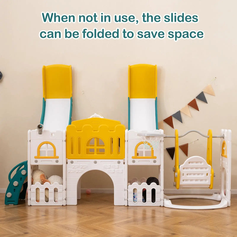 10-in-1 Toddler Slide and Swing Set with Double Slides and Tunnel by DirectDeals