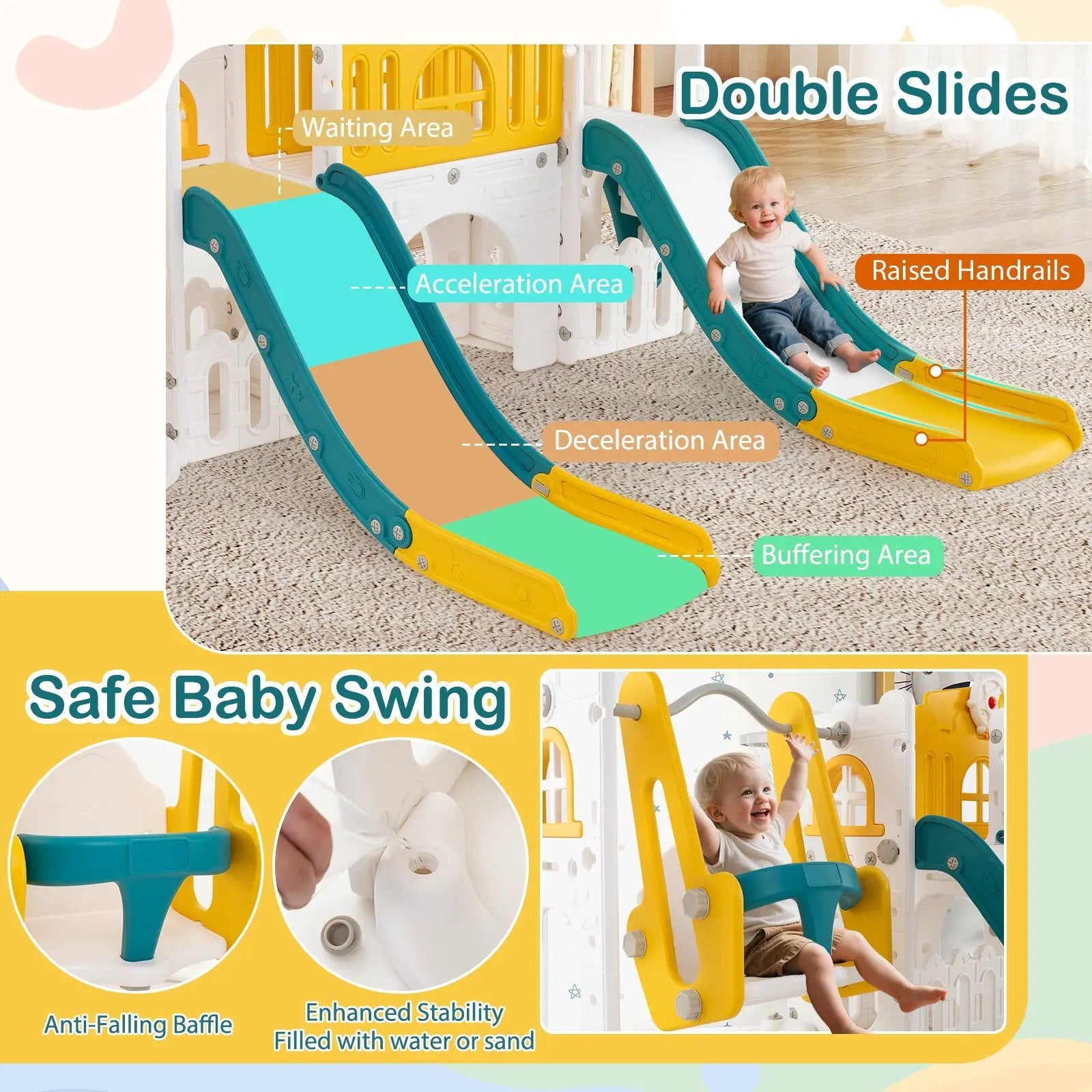 10-in-1 Toddler Slide and Swing Set with Double Slides and Tunnel by DirectDeals