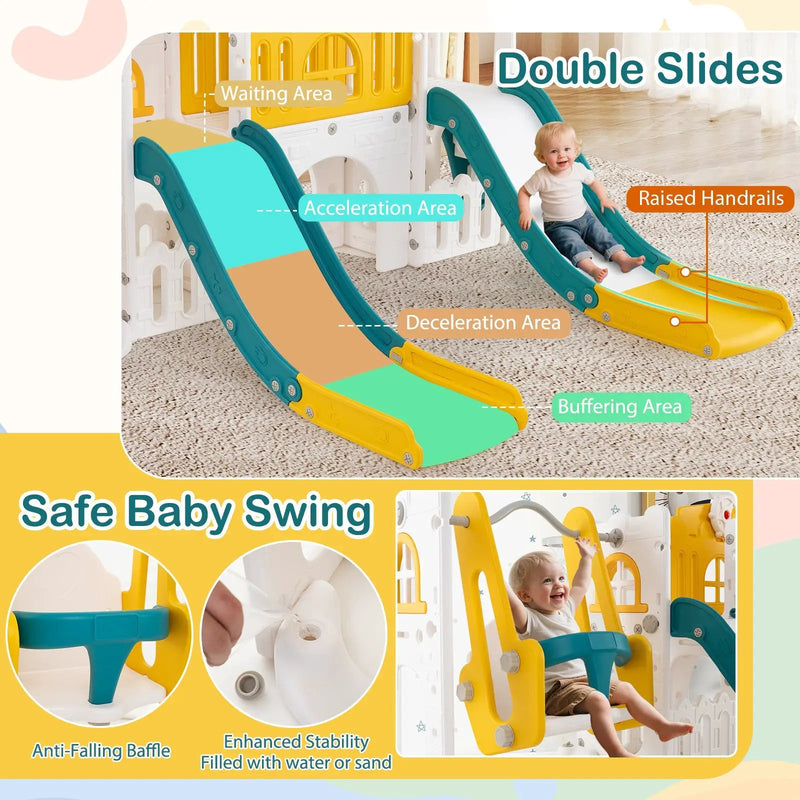 10-in-1 Toddler Slide and Swing Set with Double Slides and Tunnel by DirectDeals