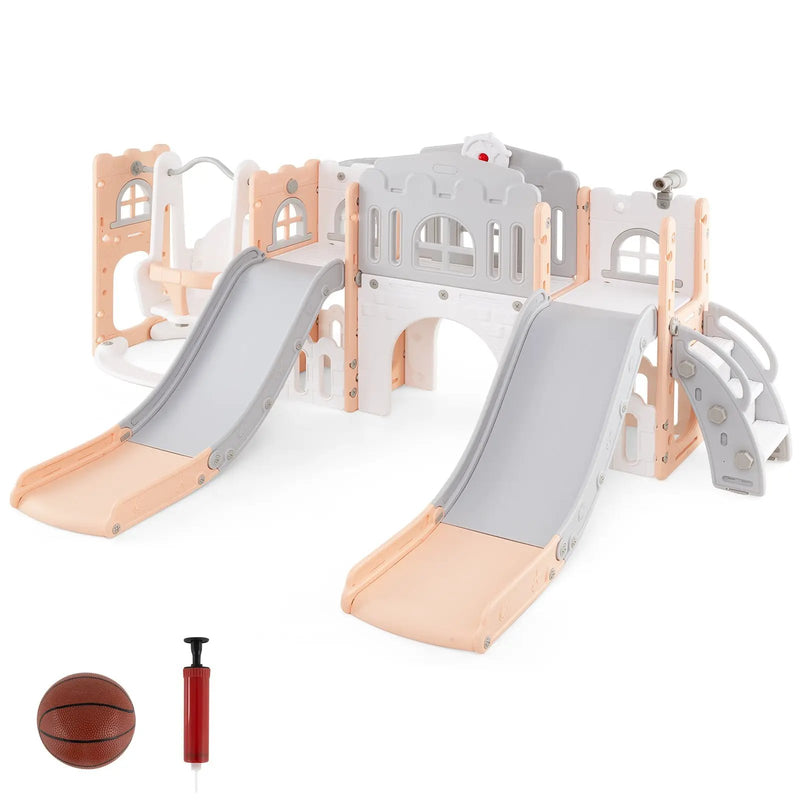 10-in-1 Toddler Slide and Swing Set with Double Slides and Tunnel by DirectDeals