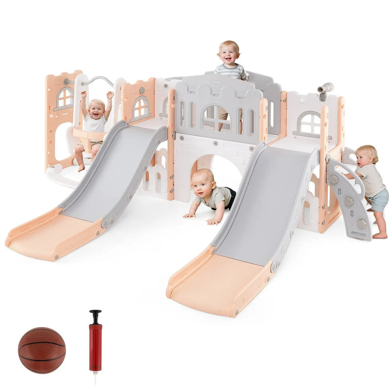10-in-1 Toddler Slide and Swing Set with Double Slides and Tunnel by DirectDeals