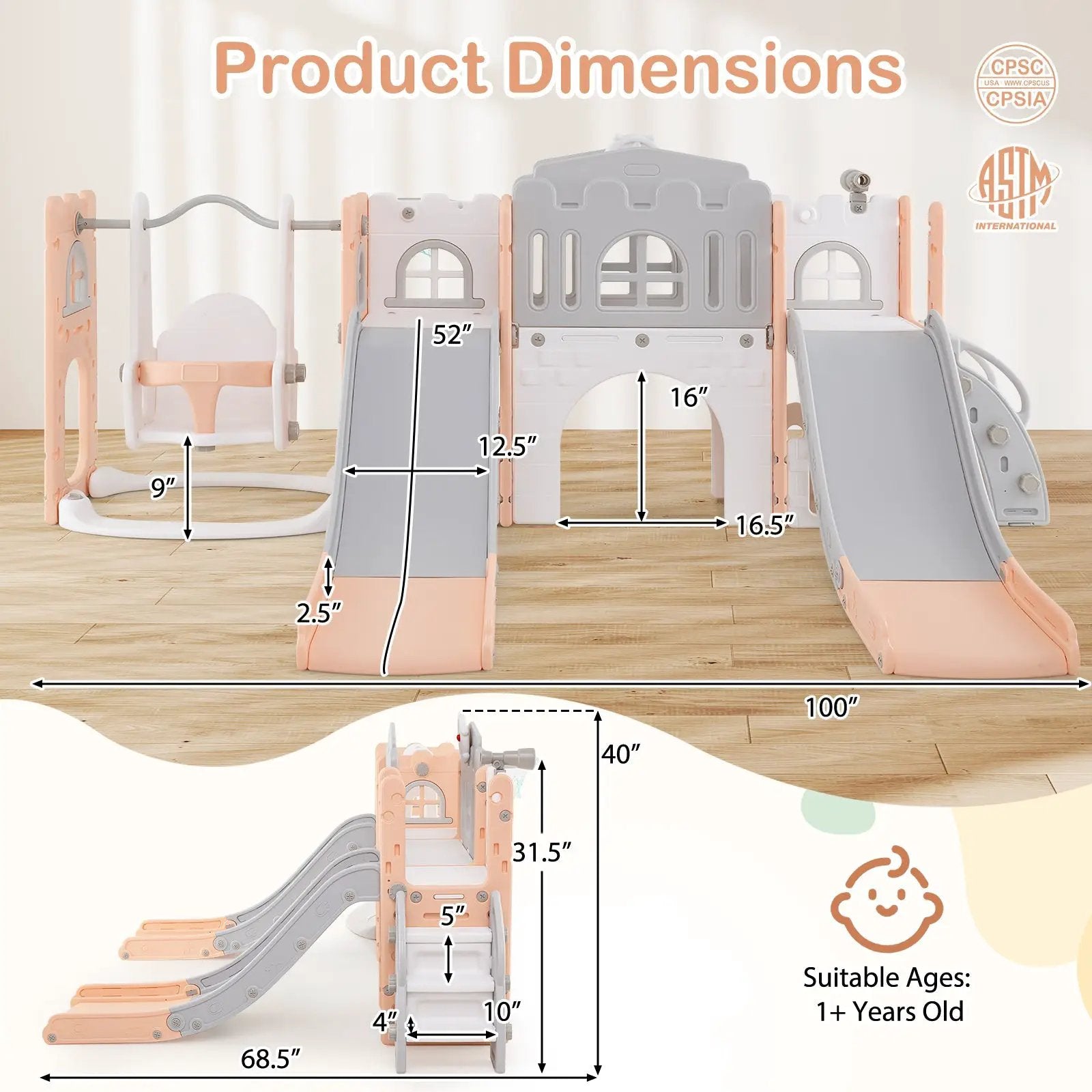 10-in-1 Toddler Slide and Swing Set with Double Slides and Tunnel by DirectDeals