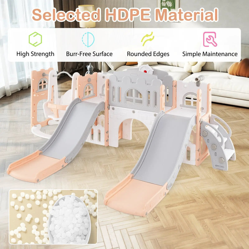 10-in-1 Toddler Slide and Swing Set with Double Slides and Tunnel by DirectDeals
