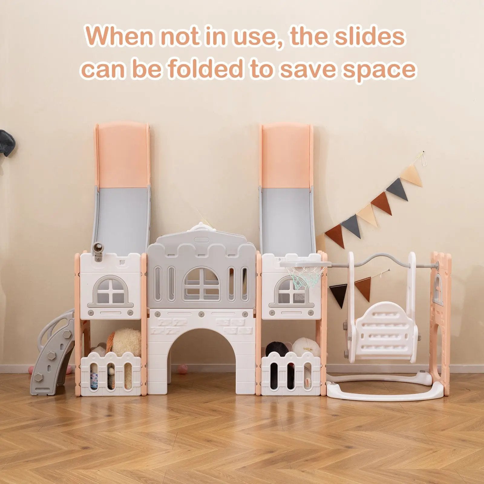 10-in-1 Toddler Slide and Swing Set with Double Slides and Tunnel by DirectDeals