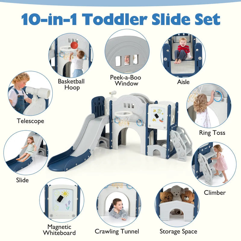 10 in 1 Toddler Slide Set Kids Slide and Climber Playset Indoor Playground by DirectDeals