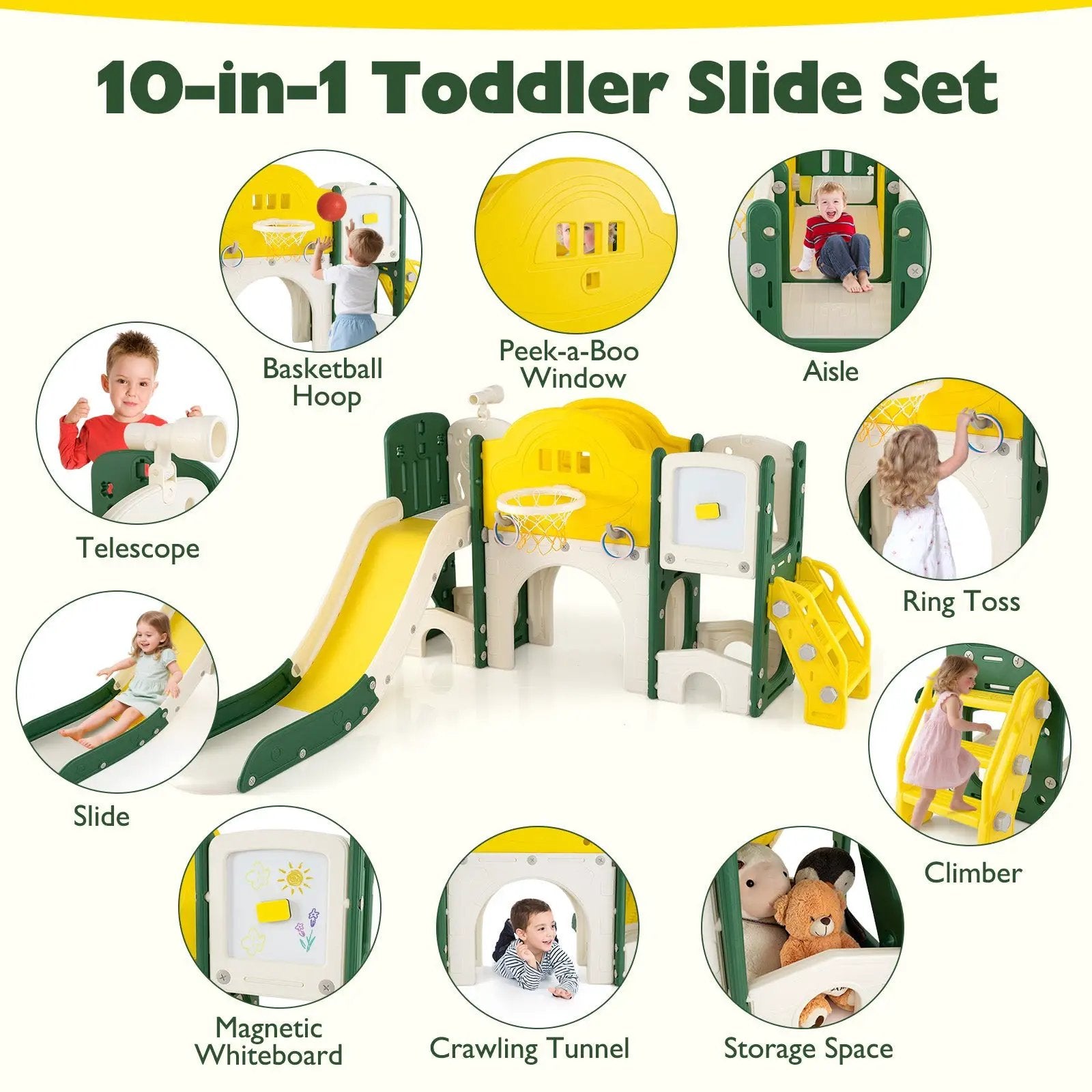 10 in 1 Toddler Slide Set Kids Slide and Climber Playset Indoor Playground by DirectDeals