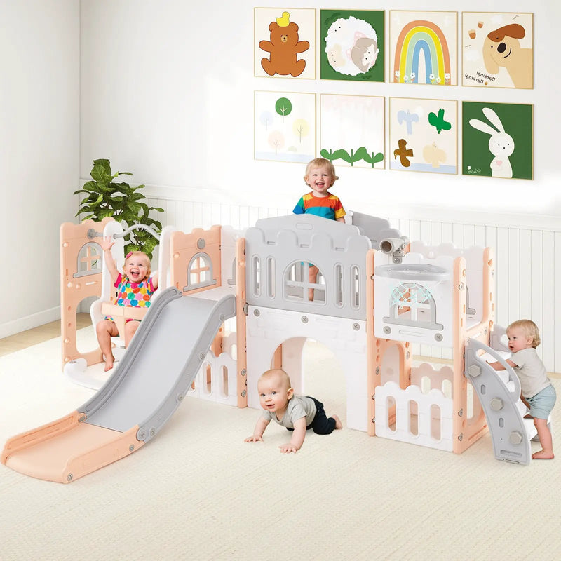 10-in-1 Toddler Swing and Slide Set Climber Playset with Basketball Hoop by DirectDeals